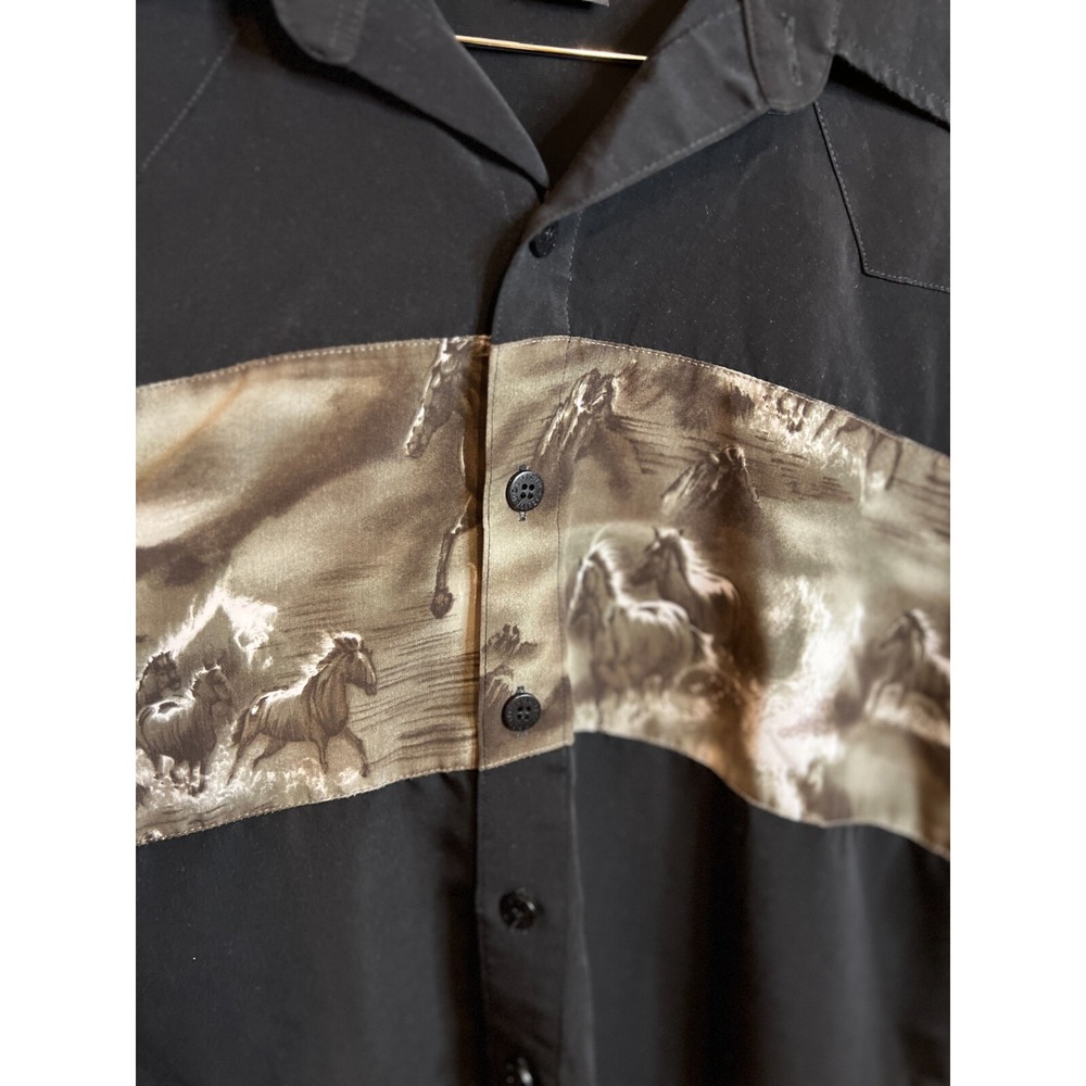 Selected Collection Mens Black Horse Print Western Shirt Sz L 90s Cowboy Classic - Picture 3 of 7